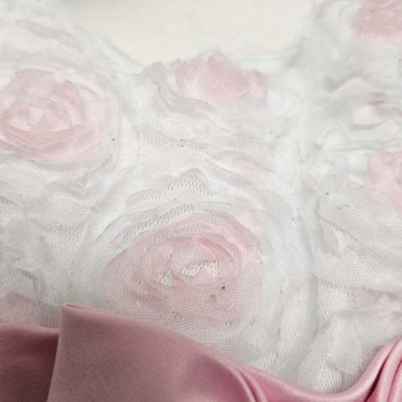Rare Edition Girls Infant Toddler Pink White Satin bow Flower Dress Sleeveless 9 - Picture 9 of 16